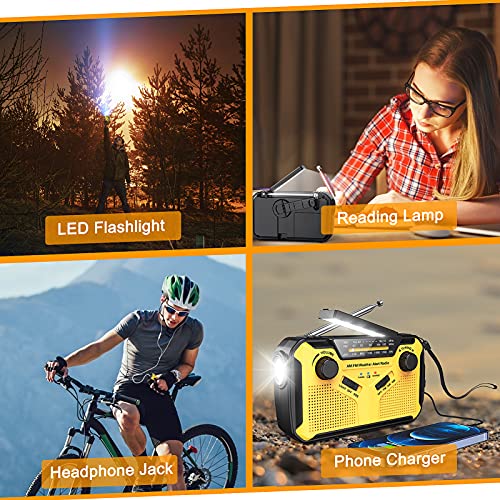 Emergency Radio, 2021 Newest Hand Crank Radio, Portable Solar Emergency Supplies, AM/FM NOAA Weather Radio with LED Flashlight&Reading Lamp, 3000mAh Power Bank for Phone, SOS Alarm for Survival