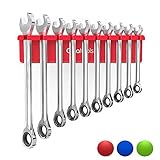 Olsa Tools Magnetic Wrench Organizer | Wrench Holder Fits Wrenches SAE 3/8" Thru 15/16" & Metric 10mm Thru 19mm | Premium Quality Tool Organizer (RED)