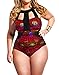 Women Floral Print Swimsuit High Waist Padded Bra Bikini Monokini Plus Size-Red 3XL