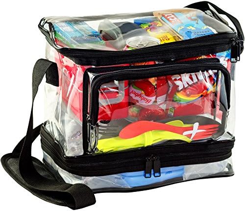 LARGE Clear Lunch Bag - 4 Storage Areas - Super-Duty Water Resistant Plastic Construction w/ Upgraded Zippers - Easy To Clean - Clear Lunch Box for Everyday Use