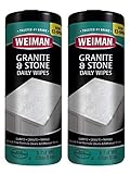 Weiman Granite Wipes - Clean, Brighten, and Protects Solid Sealed Stone Surfaces - 30 Count (2 Pack)