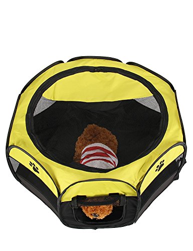 UNFADE MEMORY Portable Foldable Pet Playpen, Indoor/Outdoor, Dog/Cat/Puppy Exercise pen Kennel, Removable Mesh Shade Cover, dog pop up silhouettes pet pen - Yellow, M - Thumbnail 3