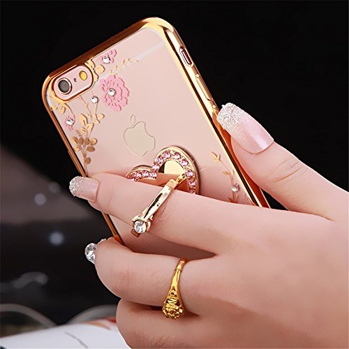 Galaxy S5 Case,Secret Garden Butterfly Floral Bling Swarovski Rhinestone Diamond Love Heart Shape 560 Degree Rotating Ring Stand Holder Case for Samsung Galaxy S5 I9600(Gold-Yellow Flower)