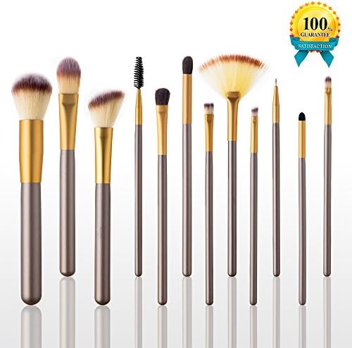 Eyemeny 12pcs Professional Makeup Brush, Silky Soft Cosmetics Brushes Kit for Smooth Makeup Application-Beige