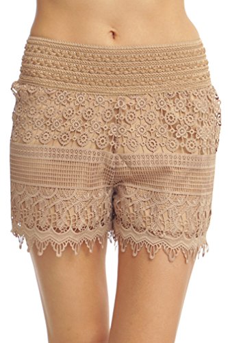 ToBeInStyle Women's Crotchet Lace Shorts - Taupe - Small