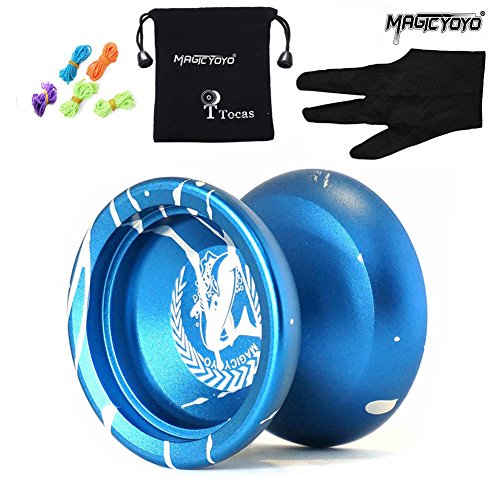 Tocas Magic YOYO N12 Alloy Aluminum Metal Professional Yo-yos Toy Yo Yo Ball with 1 Gloves And 5 Strings-Blue With White
