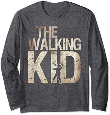 Unisex Walking Kid Long Sleeve Shirt Zombie Child Boy or Girl Tee Large Dark Heather