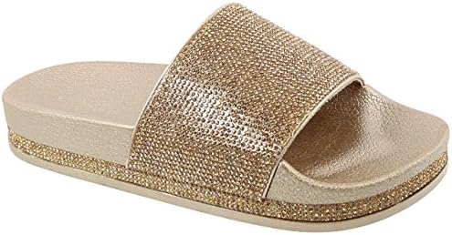 Trends SNJ Women's Glitter Rhinestone Strap Slide Slip on Slipper Sandals