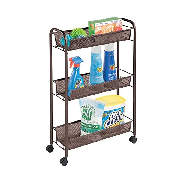 mDesign Rolling Utility Trolley with 3 Levels for Better Home Organisation – Metal Storage Shelf Unit for Laundry…