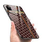 LANYOS Compatible iPhone 11 Pro Max Case, Ultra-Thin Tempered Glass Pattern Painted Back Cover + Soft TPU Bumper Frame (6.5 inch 2019) (Deep-bee)