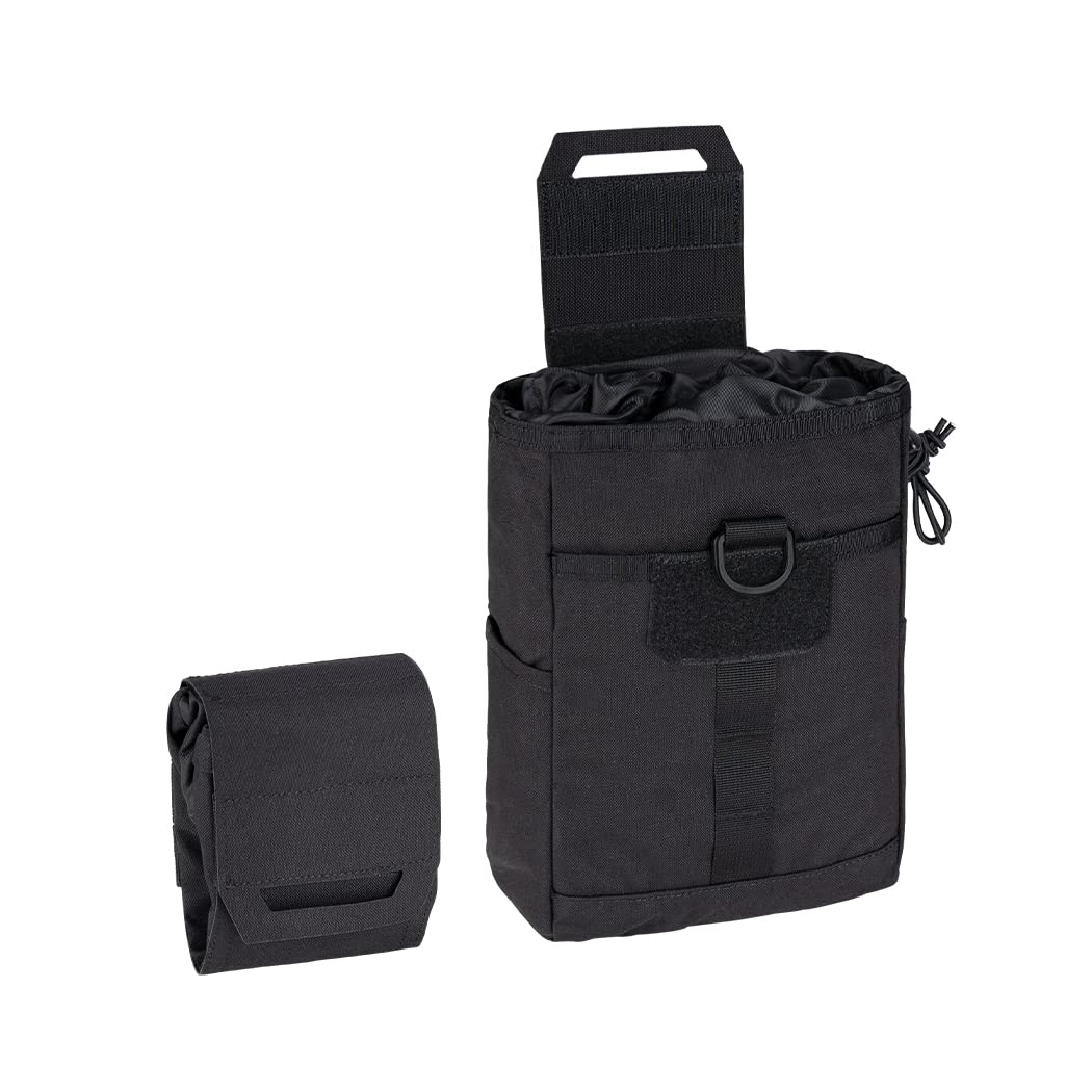 IDOGEAR Molle Dump Pouch Tactical Molle Pouches Foldable Drawstring Mag Pouches for Battle Belt Vest Plate Carrier Backpack Utility Folding Dump Pouch Waist Bag (Black)