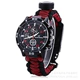 Yan's 7 in 1 Paracord Bracelet Watch with 3.6 meters Paracord Rope, Compass, Thermometer, Whistle, Rope Cutter, Fire Starter Scraper, Flint (Black)