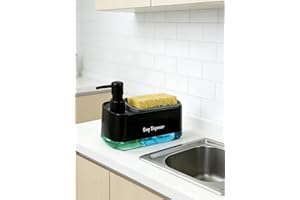 Hand and Dish Soap Dispenser Set with Tray, 3-in-1 Dual Soap Dispenser with Sponge Holder, Countertop Kitchen Sink Organizer(