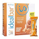 IdealBar, Meal Replacement Bars, Cinnamon Caramel Crunch, w/ Hunger Blocker - 140 Calories, 7g Sugar, 10g Protein - 7 Bars
