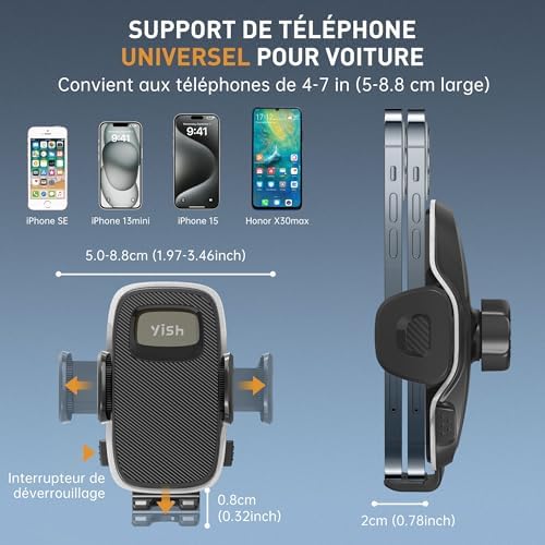 Porte Telephone Voiture：360° Rotation Support Telephone Voiture, [Clip Amélioré] Socles de Téléphone Portable pour Automobile avec iPhone, Samsung, Google, Sony etc. (Black)