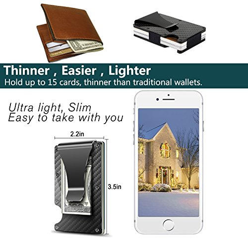 2018 Updated Version, Minimalist Carbon Fibre Slim Wallet,Money Clip,Front Pocket Wallet,RFID Blocking Credit Card Holder Wallet for Men and Women - Thumbnail 3