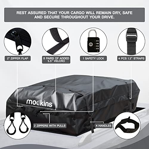 Mockins 25 Cubic Feet Rooftop Cargo Bag Set 60"x43"x17" Car Roof
