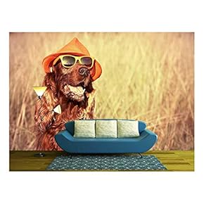 Funny Retro Dog Wearing Sunglasses and Hat - Removable Wall Mural | Self-Adhesive Large Wallpaper - 66x96 inches