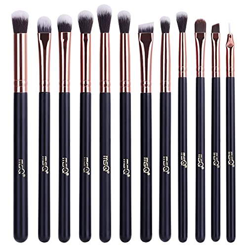 MSQ 12pcs Augen Make-up Pinsel Rauchig Lidschatten-Kontur-Kit weich Haare für Lidschatten, Augenbraue, Eyeliner, Blending, am besten für Weihnachtsgeschenke - Rose Gold