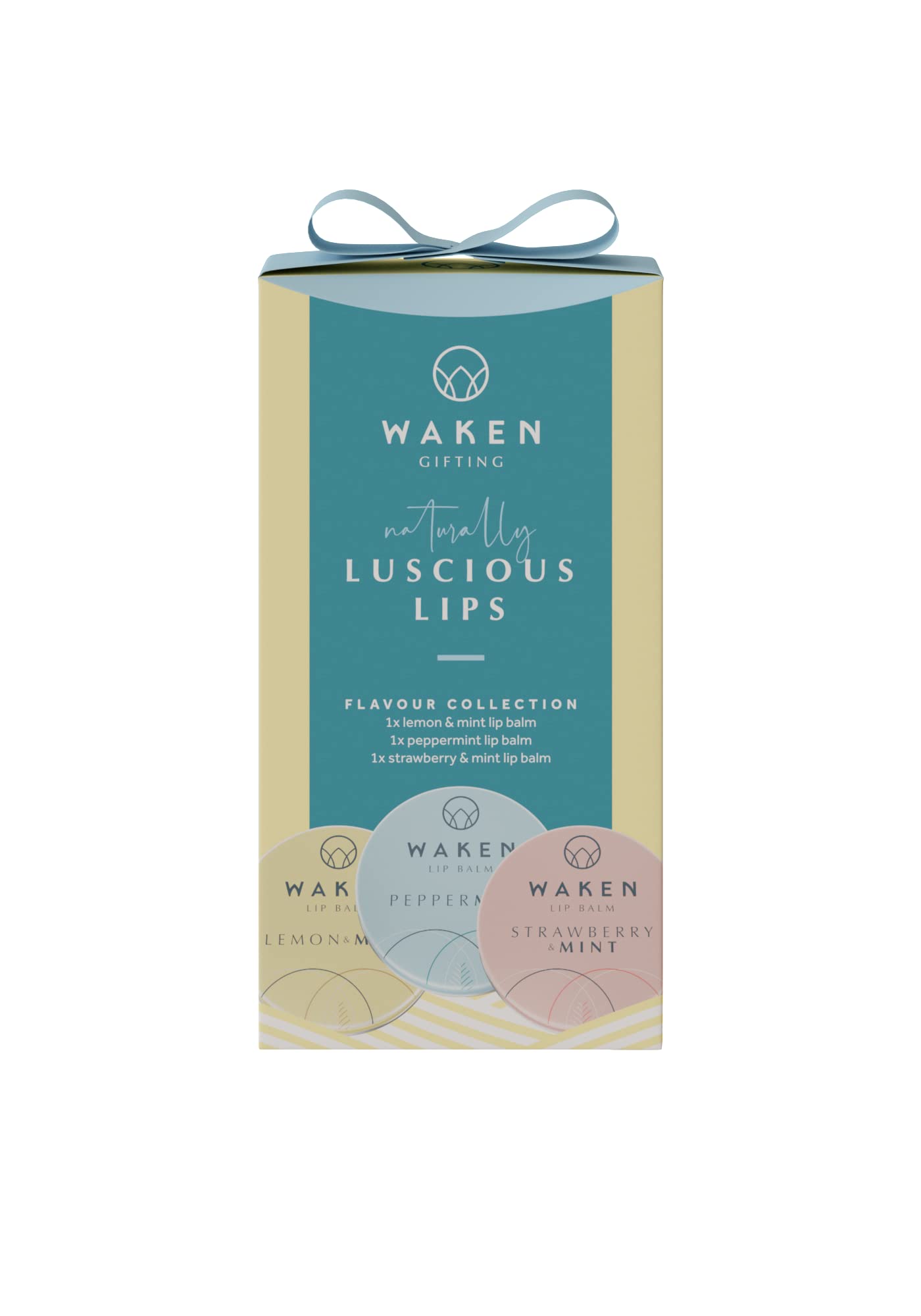 Waken Luscious Lips, 3x15ml Lip Balm Bundle, Mint With Lemon, Mint With Strawberry, Peppermint, Vegan, Vitamin E, Shea Butter & Cocoa Butter,100% Natural, No Petroleum Jelly, Sustainable Packaging