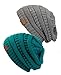 Unisex Trendy Warm Chunky Soft Stretch Cable Knit Slouchy Beanie Skully (Gift Set- Teal & Light Melange Gray)