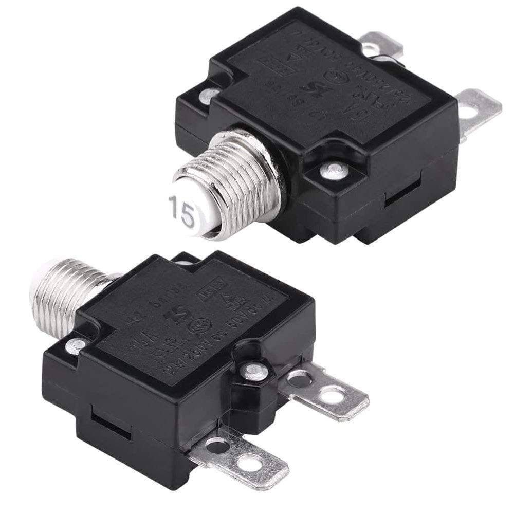 CENPEK 2 Pack L2 Series 15A Thermal Overload Protector, 125-250V AC 50V DC Push Button Reset Circuit Breaker