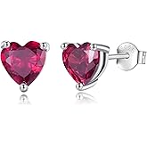 Vito Valentine's Day Earrings Gift, 925 Sterling Silver Birthstone Stud Earrings for Women, Heart Cubic Zirconia Hypoallergenic Ear Studs Jewelry Birthday Gift for Mom Wife Daughter Grandma