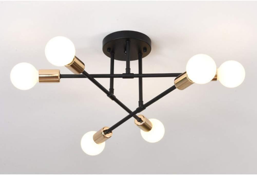 Nordic Metal Retro Chandelier, Semi-Flush Mount Industrial Ceiling Light, for Living Room, Bedroom, Dining Room, Kitchen, Restaurant E27 Socket,black,6 lights