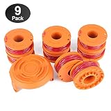 YWTESCH Replacement 10ft String Trimmer Spool Line for Worx, 9 Pack (8 Pack Grass Trimmer Line, 1 Trimmer Cap)