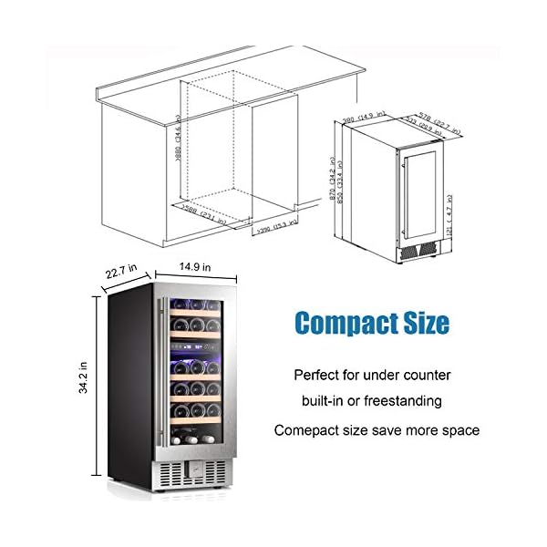 Bossin-Wine-Cooler-Refrigerator-Fridge-28-Bottles-Dual-Zone-Wine-Cellar-Built-in-Freestanding-Wine-Chiller-with-Stainless-Steel-Digital-Memory-Temperature-ControlWood-ShelvesSilverCompressor