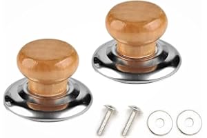 KUYEFGF Universal Pot Lid Knob,2-Pack Wooden Handle with Stainless Steel Base,Scald-Proof Replacement Knob for Kitchen Cookwa