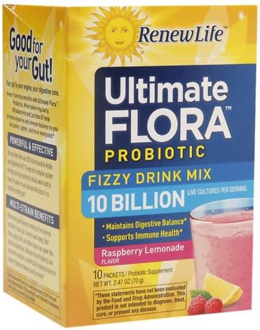 Ultimate Flora Probiotic Fizzy Drink Mix Raspberry Lemonade 10 Billion Cultures - 10 Packets (2.47 oz each)