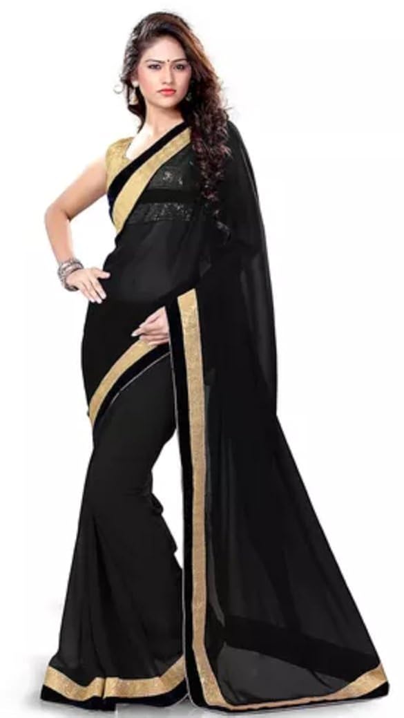 Amazon black saree with golden border Clearance