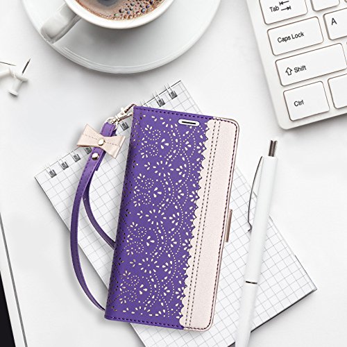 WWW iPhone Xs Max (6.5 inch) 2018 Case, [Luxurious Romantic Carved Flower] Leather Wallet Case with [Inside Makeup Mirror] and [Kickstand Feature] for iPhone Xs Max 6.5 Inch (2018 Released) Purple - Thumbnail 6