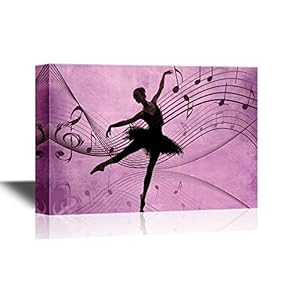 Canvas Wall Art - Ballet Dancer on Purple Background with Music Notes - Gallery Wrap Modern Home Art | Ready to Hang - 12x18 inches