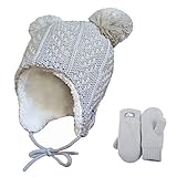 Twinklebelle Toddler Kids Winter Hats & Mittens Fleece Lined Unisex (M: 6-24 Months, Hat & Mitten Set: Grey Bear)
