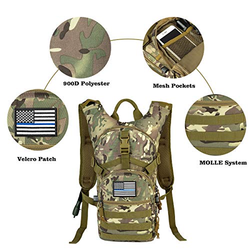 RUPUMPACK Tactical Molle Hydration Backpack with 2L BPA Free Water Bladder Keeps Water Cool Up to 4 Hours, Lightweight Military Daypack for Cycling, Hiking, Running, Climbing, Hunting, Biking