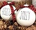 Farm House Ornament Set - 6 Shatterproof Matte White Bulbs With Black Lettering and Buffalo Plaid Bows
