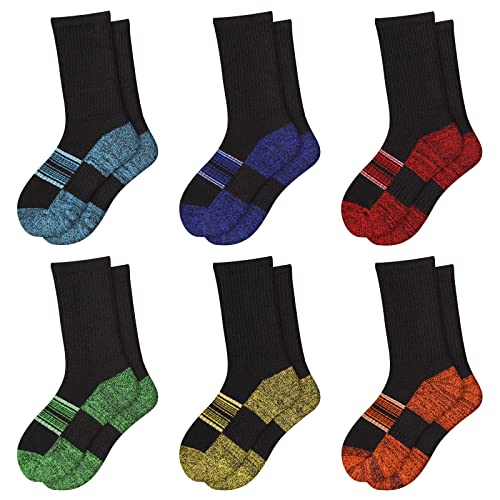 Comfoex Boys Crew Socks Athletic Long Cotton Socks For Kids 4-6 6-8 8-10 Years Old Half Cushioned Calf Socks 6 Pairs