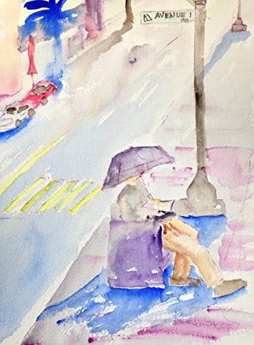 Man Reading at Avenue I Redondo Beach, 9 by 12 inches; Original Watercolor Art - - Paintings NOT Prints