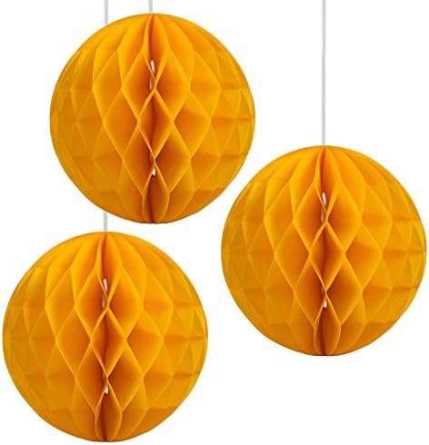 Floral Reef Set of 3 - 8" GOLDEN YELLOW Tissue Paper Honeycomb Ball Pom Pom Flower Hanging Home Decoration Party Wedding