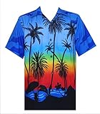 Hawaiian Shirts Mens Allover Coconut Tree Printed Beach Aloha Party Dark Blue