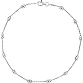 Savlano 18K Gold Plated Over 925 Sterling Silver Station Oval Moon Bead Anklet Chain For Women. Silver, Gold, Rose Gold - Made in Italy Comes With a Gift Box