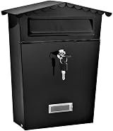 Greenfields Lockable Black Galvanised Wall Mount Mailbox Post Box Weatherproof view 1