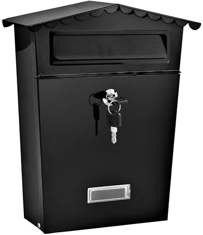 Greenfields Lockable Black Galvanised Wall Mount Mailbox Post Box Weatherproof