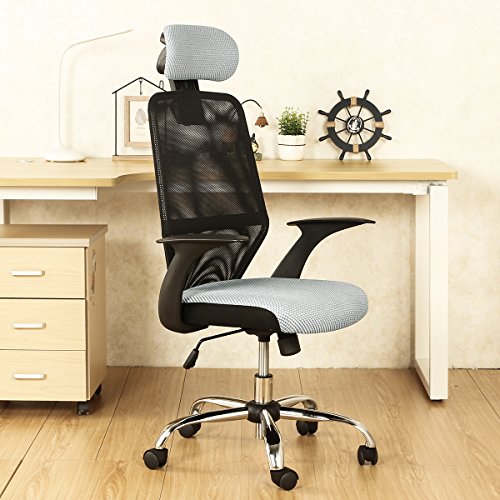 YAMASORO High Back Ergonomic Mesh Office Chair,Computer Task Chair with Headrest and Armrest for Home Office and Conference Room Black&Gray