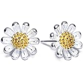 Cute Daisy Earrings Tiny Cartilage Stud Earrings for Women Teen Girls Sterling Silver 14K Gold Plated Pierced Ear Small Flower Leaf Cluster Stud Studs Post Pin Earrings Hypoallergenic Boho Jewelry