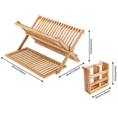 HBlife Bamboo Dish Drying Rack with Utensils Flatware Holder Set Large