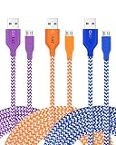 OKRAY Android Charger, 3 Pack 10ft/3M Nylon Braided Tangle-Free Micro USB 2.0 Charger Cable Sync Charging Cord Compatible for Android, Samsung Galaxy S6 / S7, HTC, Sony, Nokia, LG (Blue Orange Purple)