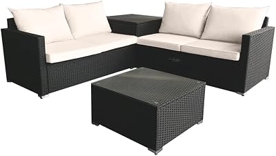 Panana Rattan Corner Sofa Set with Storage Box 4 Seater Outdoor Furniture